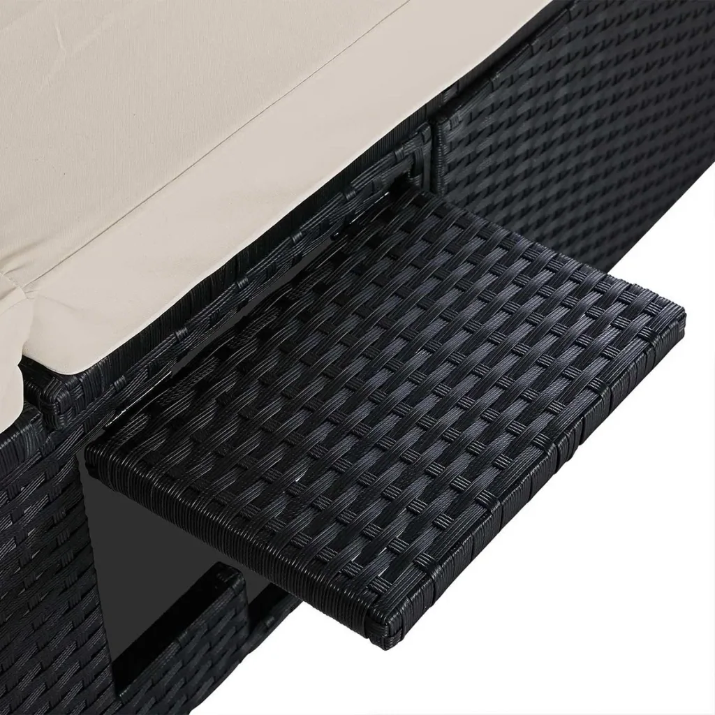 Liege aus Polyrattan schwarz/cremeweiß 195 x 60 x 33cm