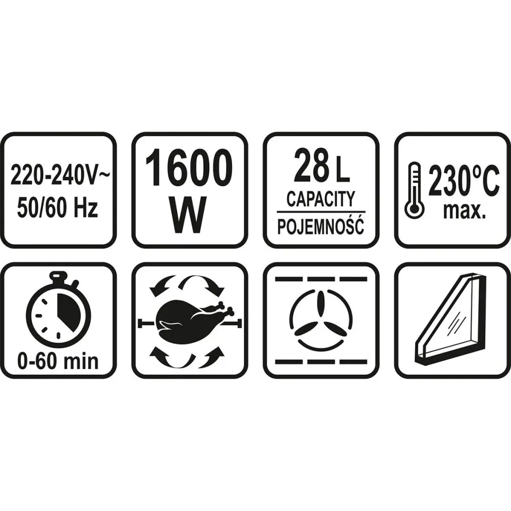 Elektro-Minibackofen - freistehend - 1600W - 230 °C - Heißluft