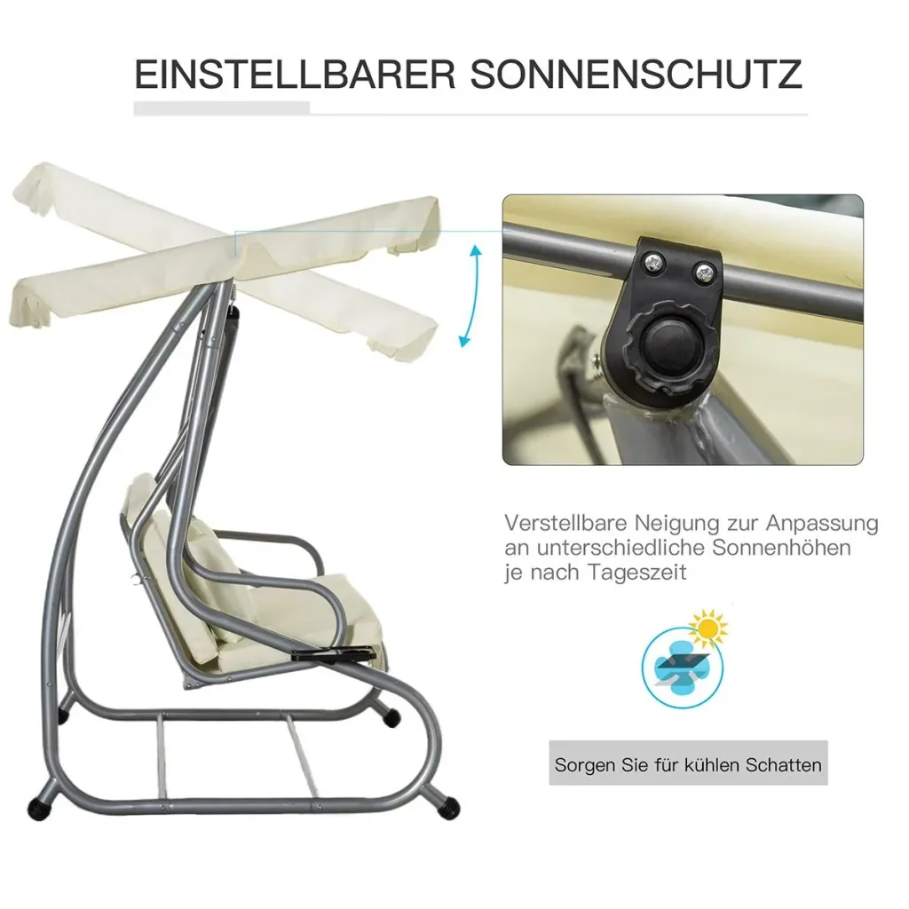 Schaukelstuhl 3-Sitzer Hollywoodschaukel Gartenschaukel mit Sitz- und Rückenlehnen Tablett Sitzbank Schwingbank Dachwink