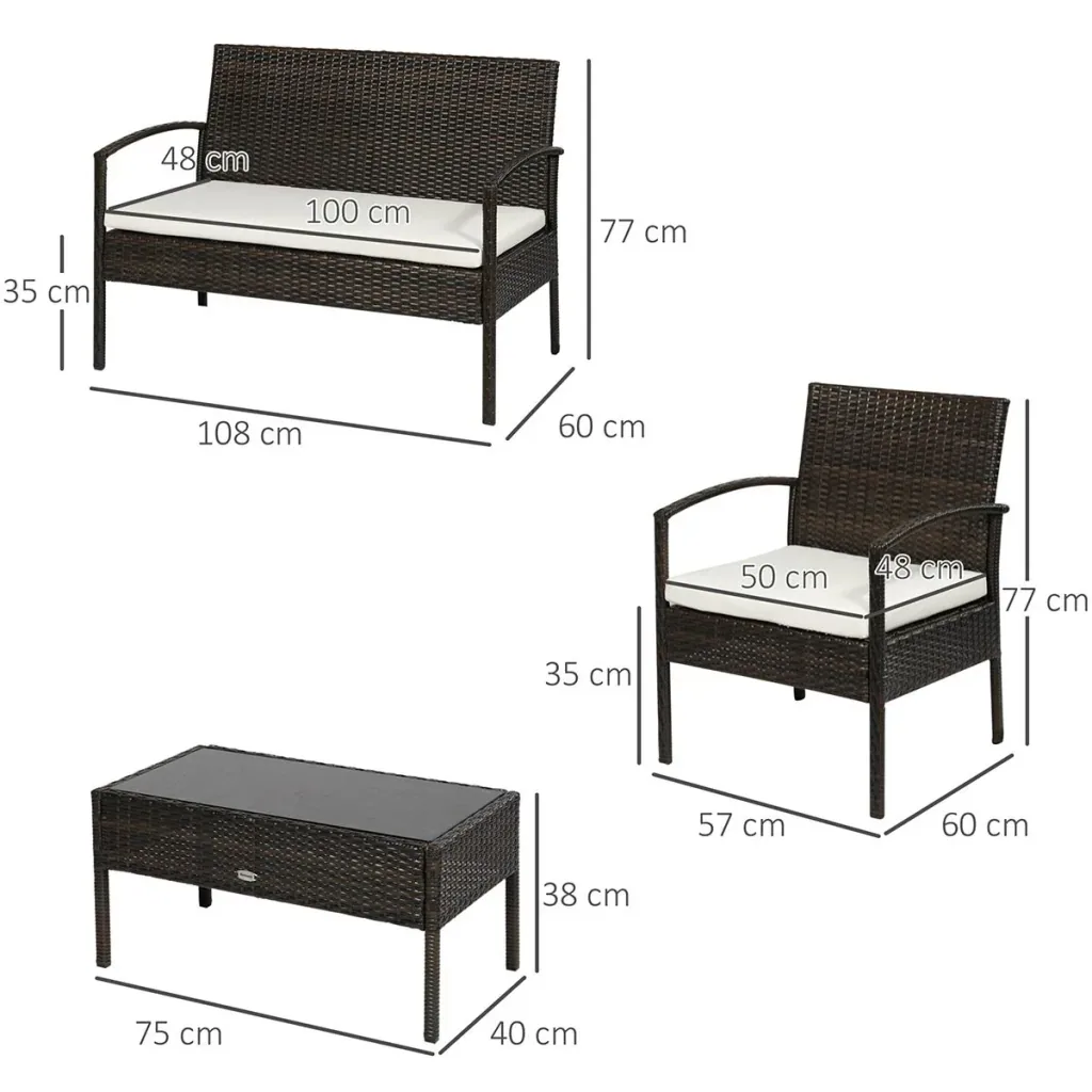 Polyrattan Gartenmöbel Set 4-teiliges Rattensofa-Set Sitzgruppe Sitzgarnitur für Pause Lounge Teetisch mit Sofa Sitzkiss