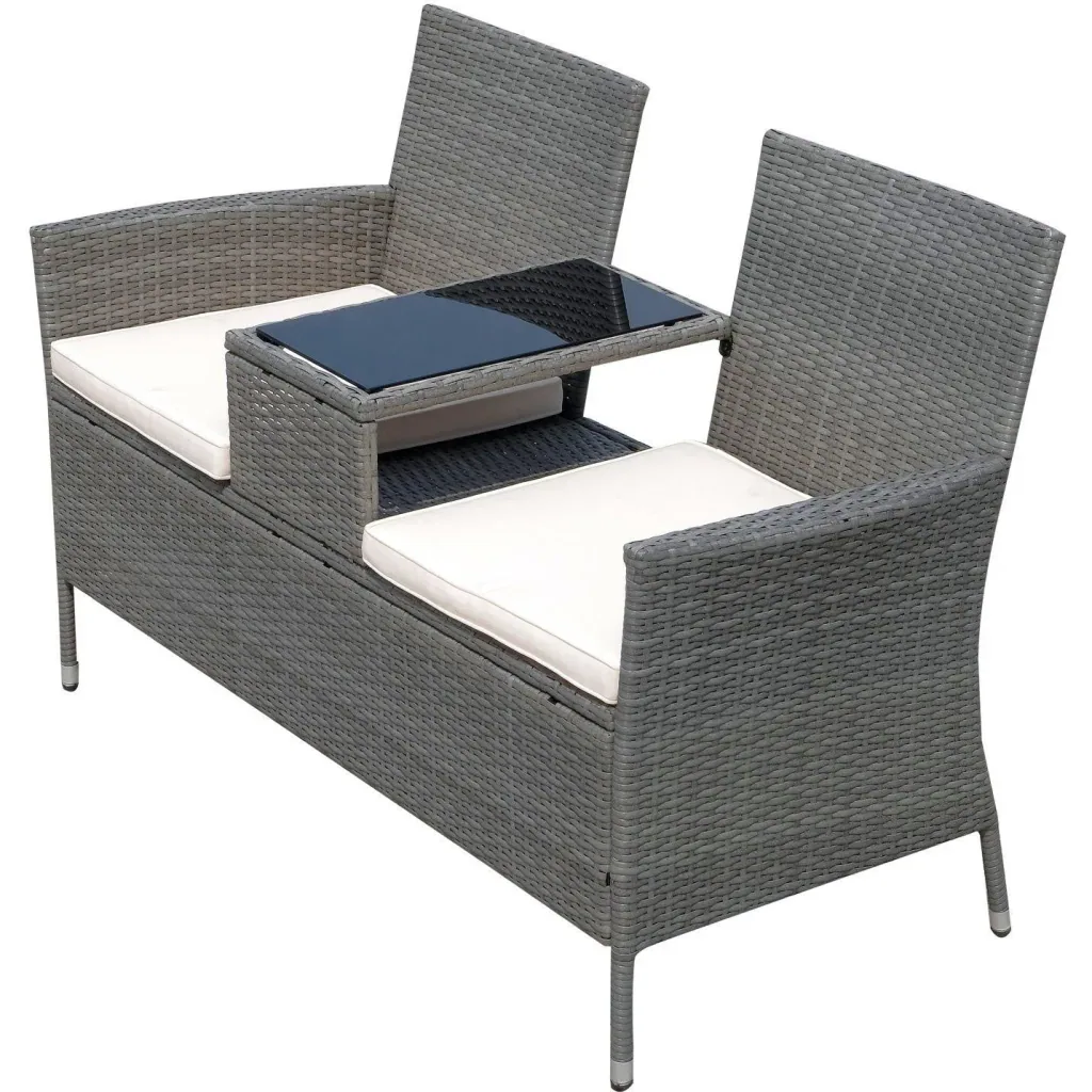 Polyrattan Gartenbank Gartensofa mit Tisch 2-Sitzer Stahl