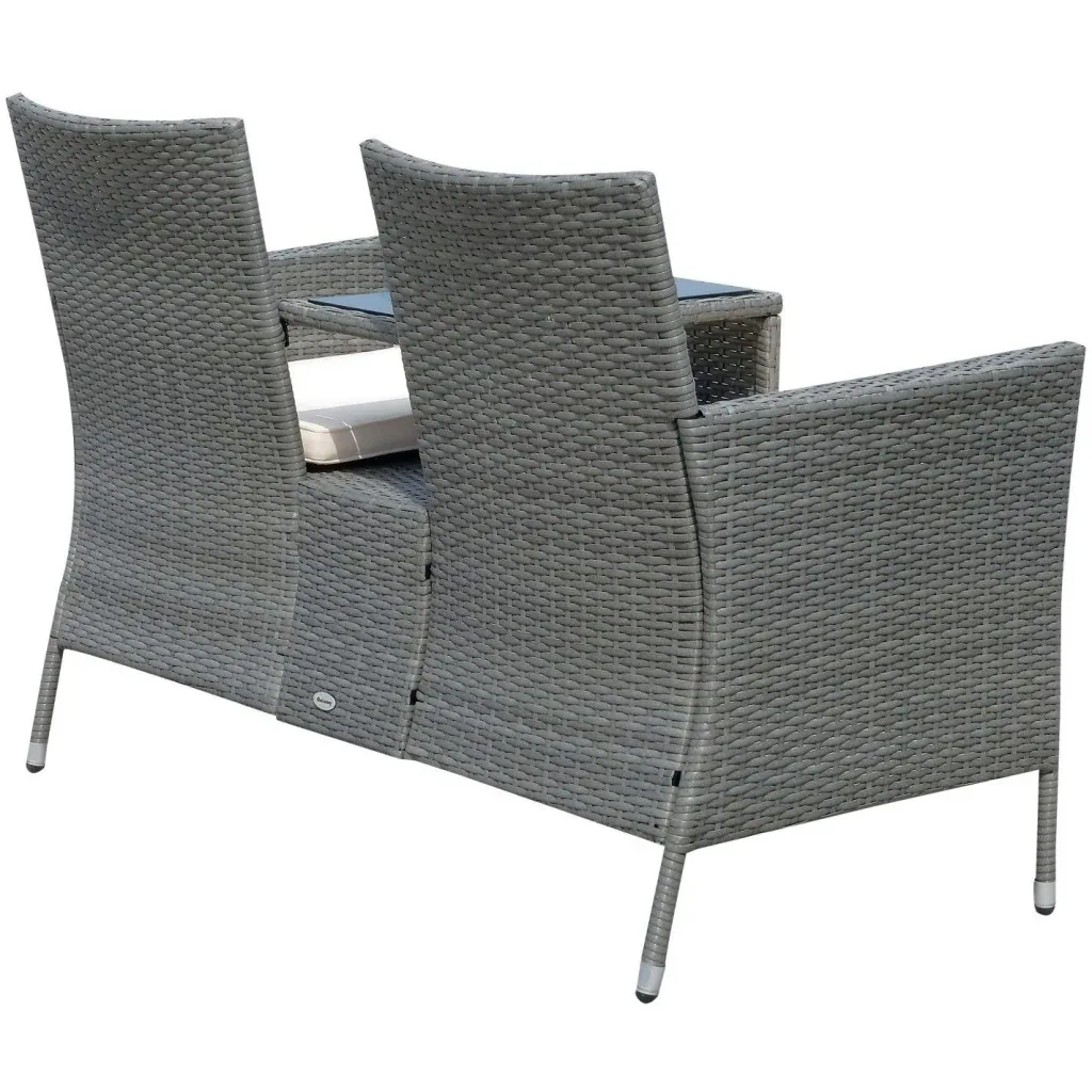 Polyrattan Gartenbank Gartensofa mit Tisch 2-Sitzer Stahl