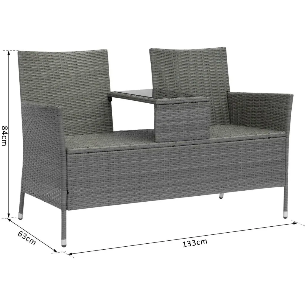 Polyrattan Gartenbank Gartensofa mit Tisch 2-Sitzer Stahl