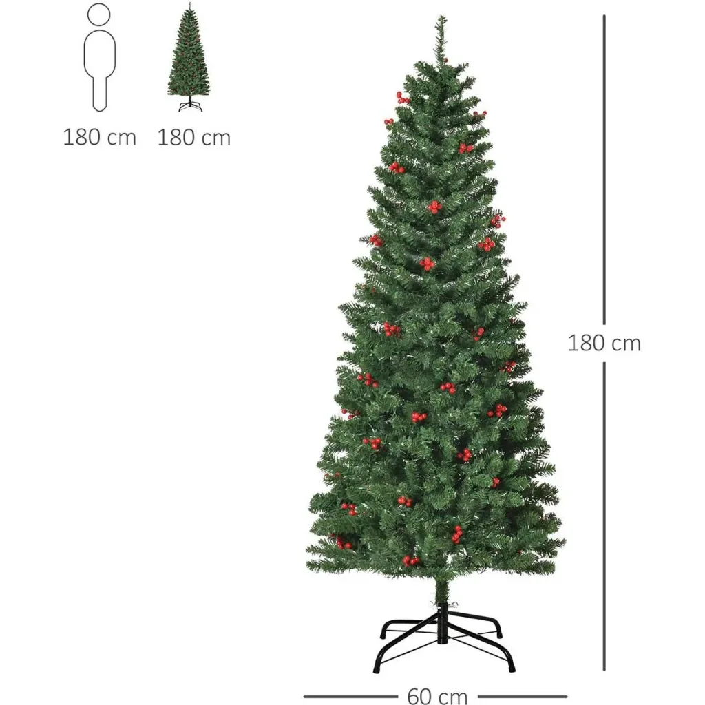 künstlicher Weihnachtsbaum 180 cm mit 250 LED-Leuchten 628 Astspitzen Christbaum Tannenbaum PVC Metall Grün Ø63 x 180 cm