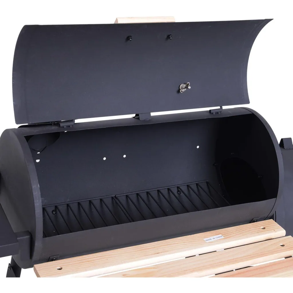 Smoker Grill BBQ Holzkohlengrill Grillwagen mit 2 x Brennkammer Schornstein Schwarz 124 x 53 x 108 cm