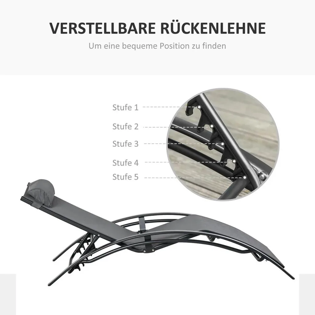 Sonnenliege Gartenliege Gartenstuhl Relaxsessel Liegestuhl Alu verstellbar Grau 171 x 64 x 82 cm