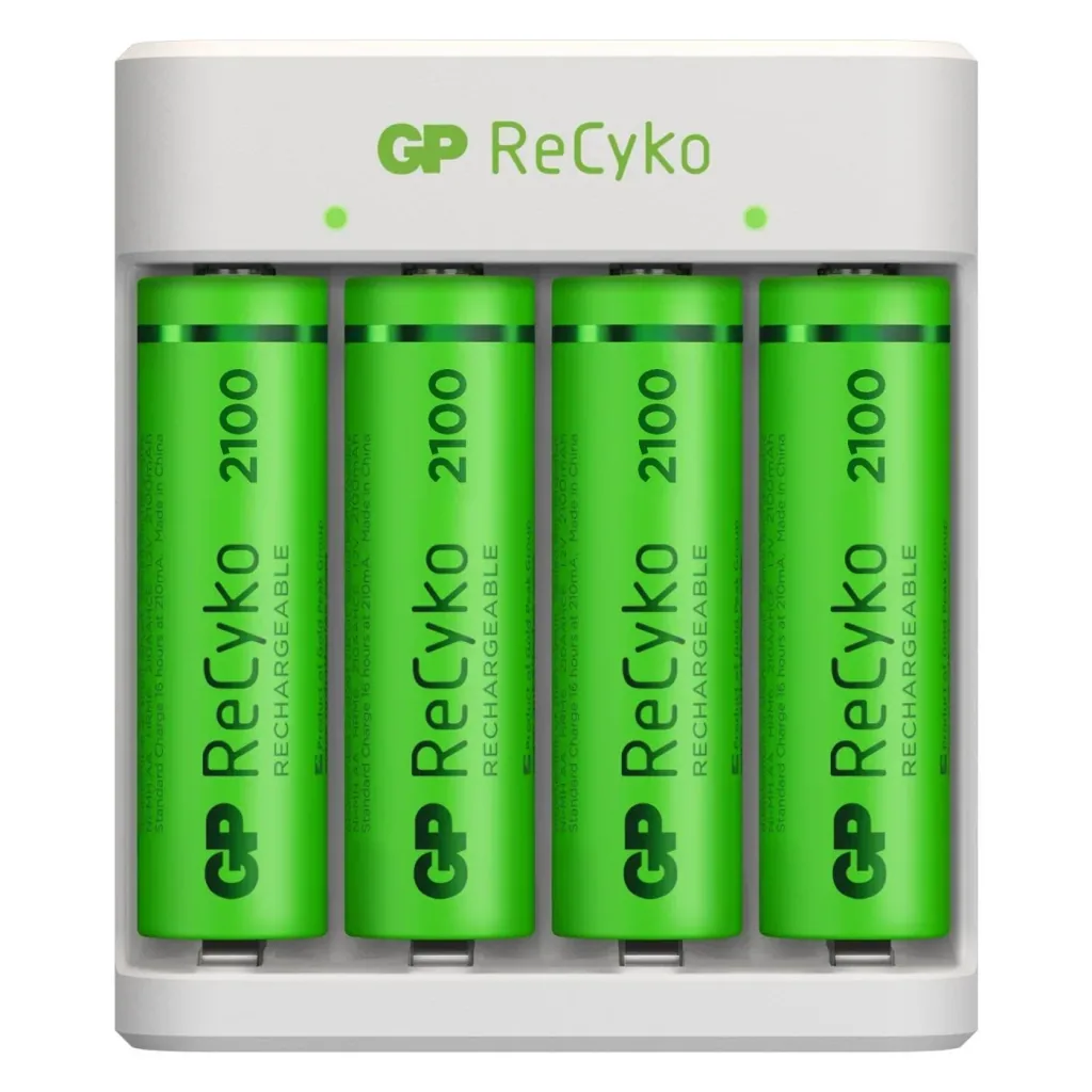 USB Ladegerät für 4 AA / AAA NiMH Akkus inklusive 4 Stück ReCyko Mignon (AA) NiMH Akkus mit 2100 mAh