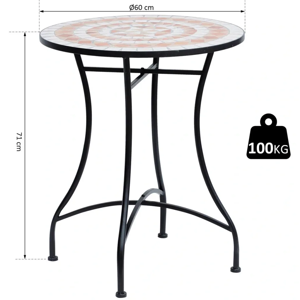 Runder Mosaiktisch orange/weiß/schwarz