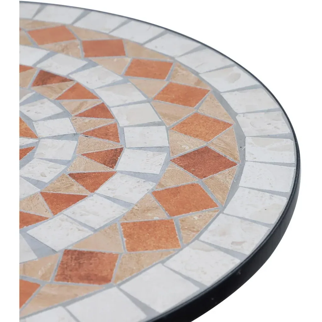 Runder Mosaiktisch orange/weiß/schwarz