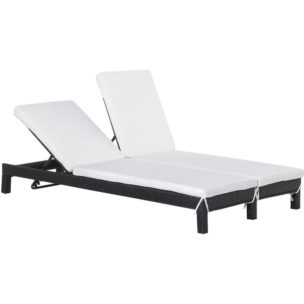 Gartenliege, Doppelliege, Relaxliege für 2 Personen, Luxus Lounge, 5-stufige Rückenlehne, Metall, PE Rattan, Creme, 195