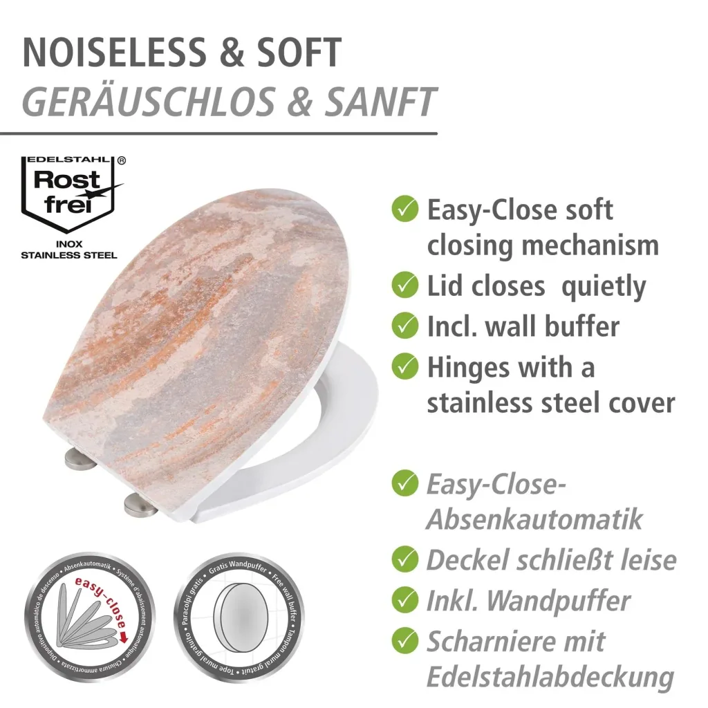 Premium WC-Sitz Canyon mit Relief, aus antibakteriellem Duroplast, mit Absenkautomatik