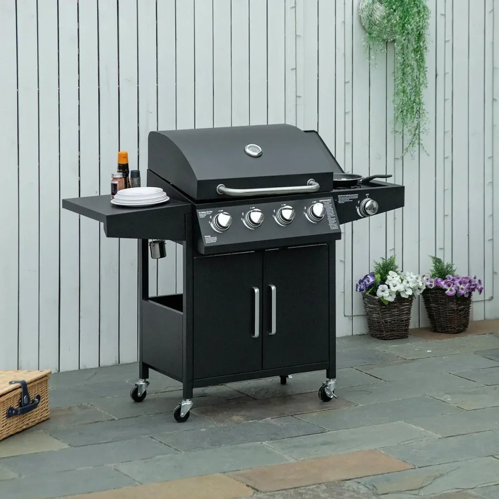 Gasgrill - 4 Brenner - 1 Seitenbrenner - Schwarz - 132 x 55 x 109 cm