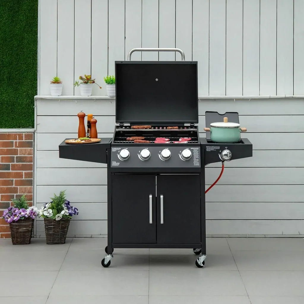 Gasgrill - 4 Brenner - 1 Seitenbrenner - Schwarz - 132 x 55 x 109 cm
