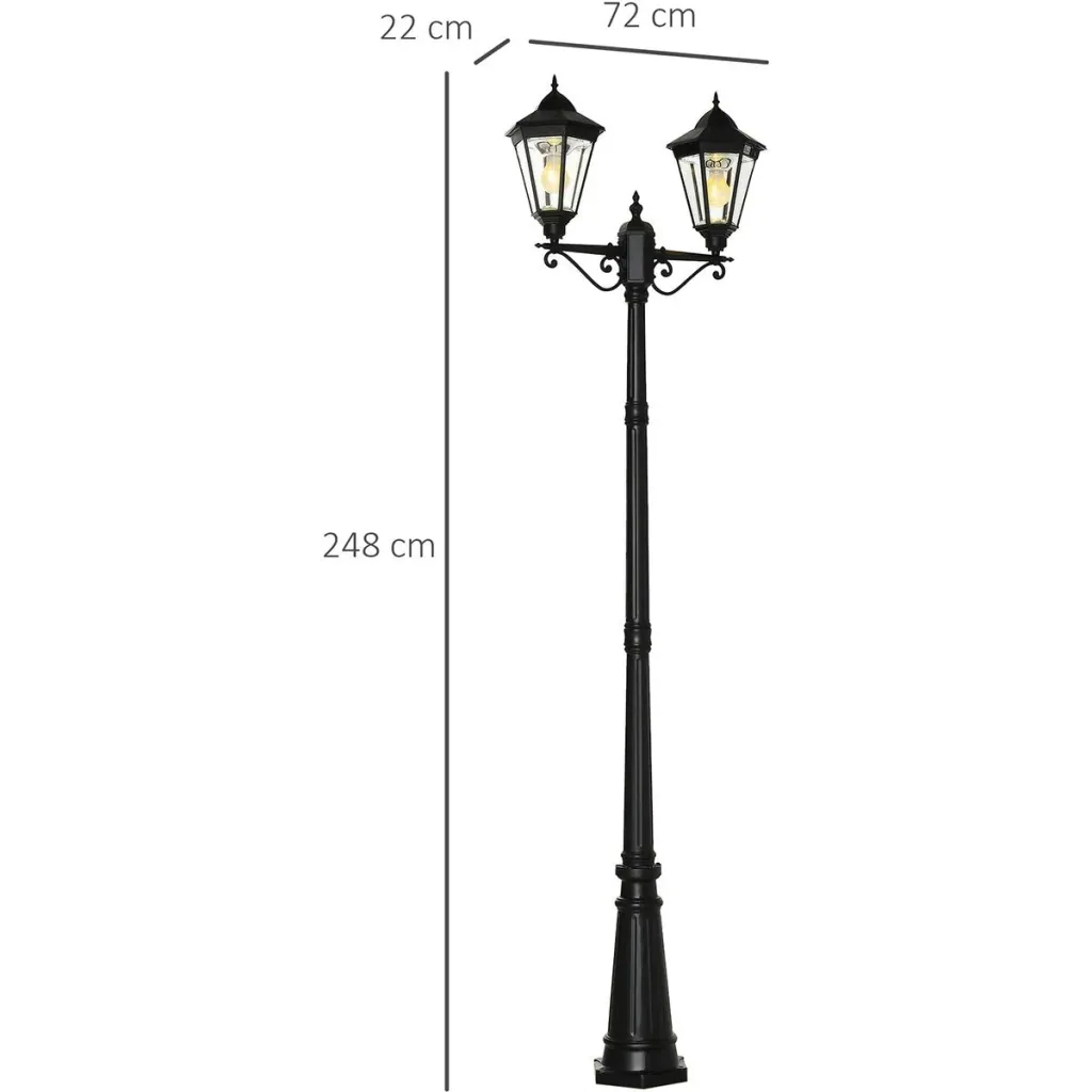 Solar Lampenmast - Doppelt - Schwarz - 22 x 72 x 248 cm