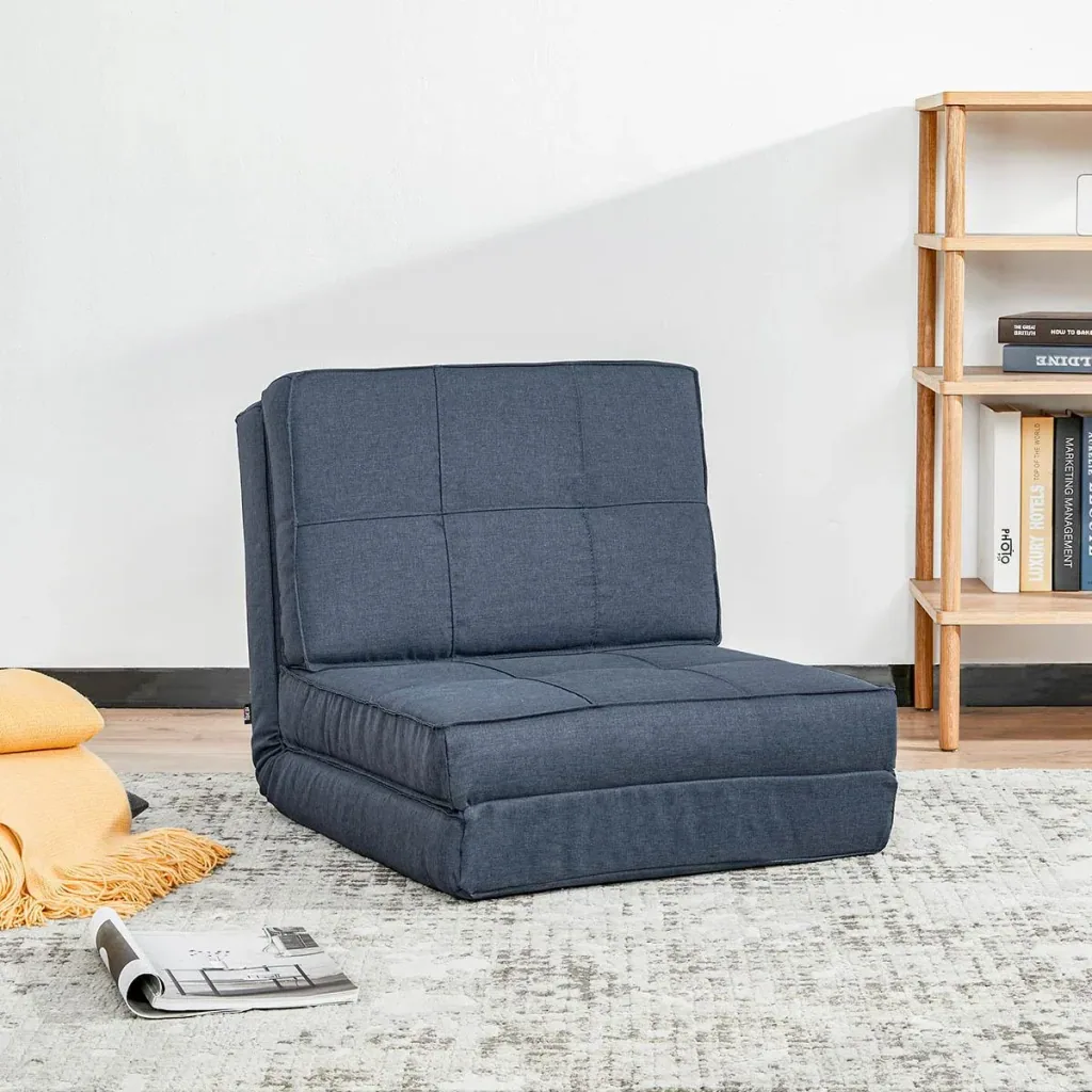 3-in-1 Bodensofa, klappbar, Leinenoptik, dunkelblau, 61 x 73 x 58 cm