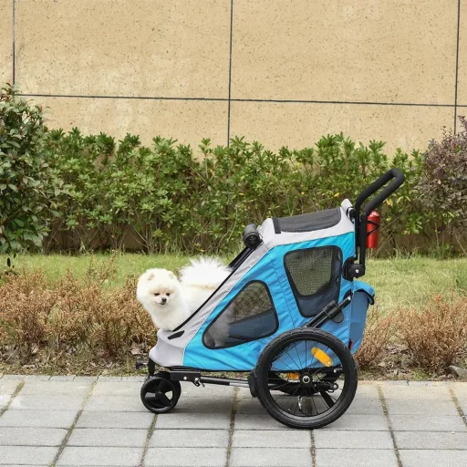 Fahrradanhänger für Hunde blau, grau, schwarz