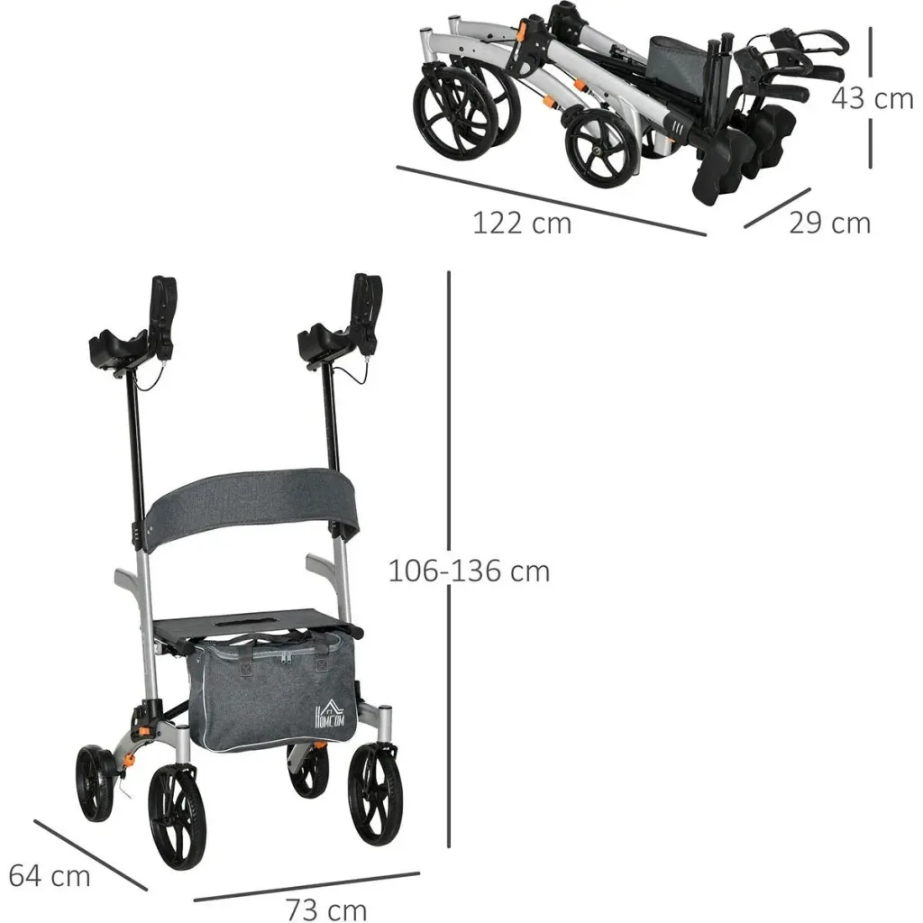 Rollator mit Stuhl Faltbarer Gehwagen Gehhilfe für Senioren mit 4 Rädern Stauraum Bremse höhenverstellbar Leichtgewicht