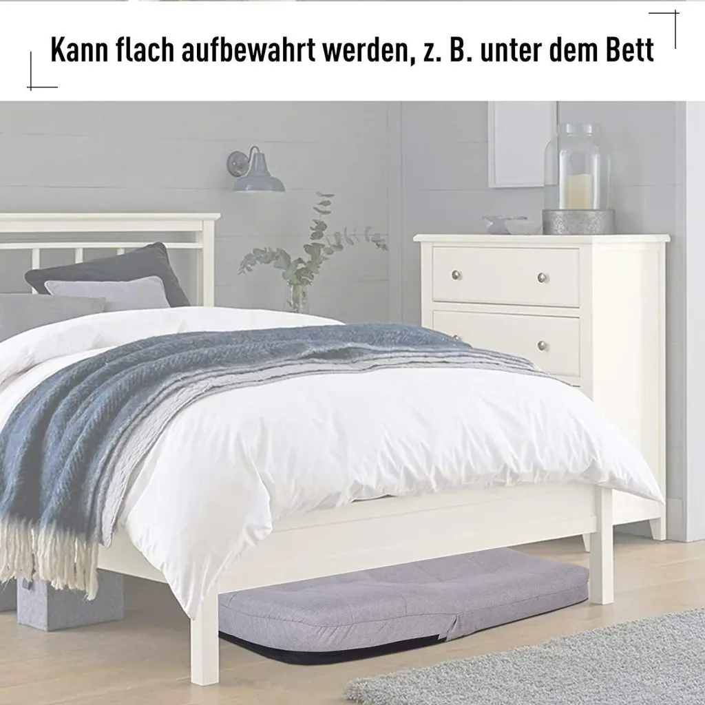 Sitzkissen Polsterstuhl Bodensessel ohne Beine mit Lehne 5-stufig verstellbar Leinen Metallgestell Hellgrau 63 x T65 x 6