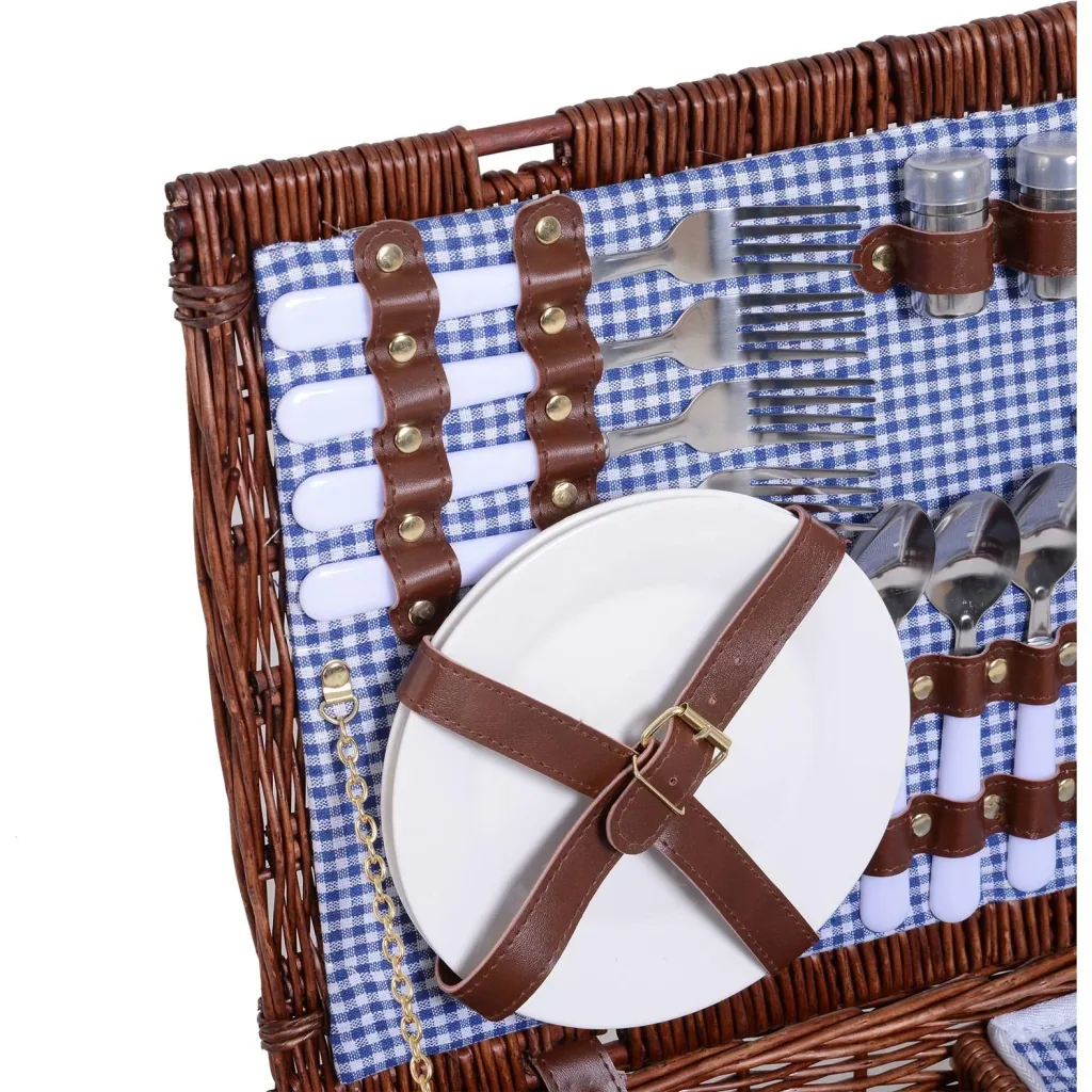 Picknickkorb für 4 Personen Picknickkoffer Picknickset mit Kühltasche Utensilien Glas Braun 54 x 34 x 20 cm