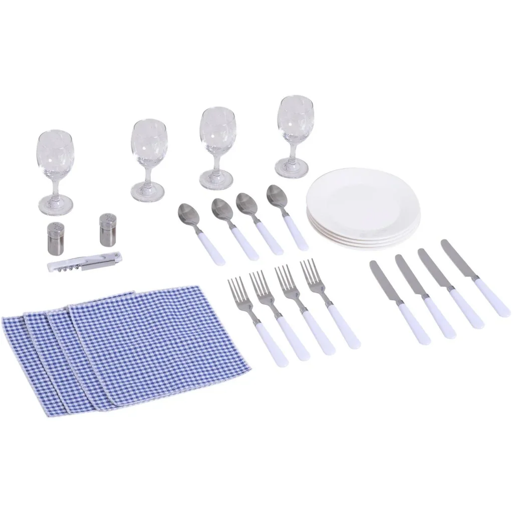 Picknickkorb für 4 Personen Picknickkoffer Picknickset mit Kühltasche Utensilien Glas Braun 54 x 34 x 20 cm