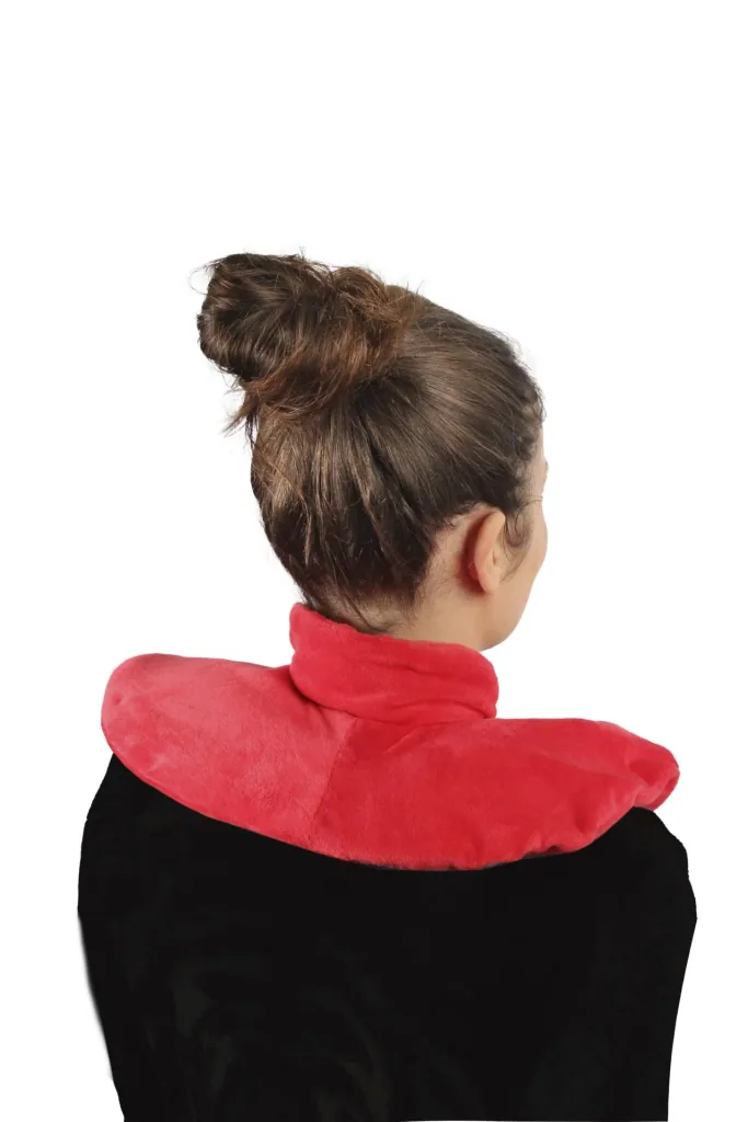 Nacken-Wärmeflasche mit breitem Trichter, Klettverschluss und Nackenfleece, Rot, 1,7 Liter