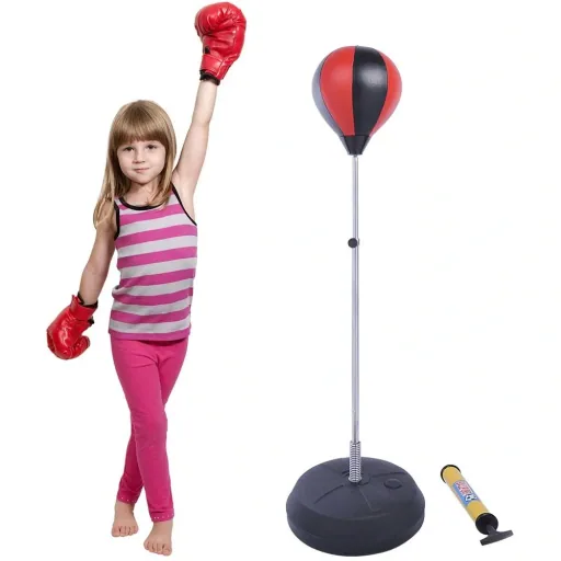 Punchingball-Set mit Boxhandschuhe schwarz/silber/rot