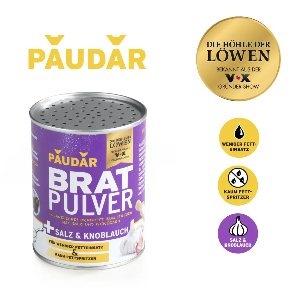 Pflanzliches Bratfett-Pulver, „PAUDAR“, mit Knoblauch und Salz, 175 g