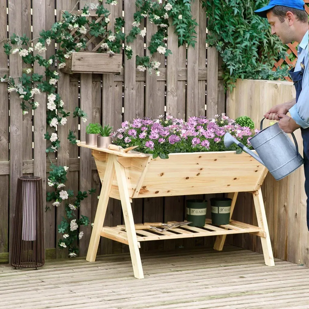 Hochbeet Pflanzkasten Blumenkasten Blumentopf mit Abflusslöchern Vliesstoff Tannenholz Natur 129 x 78,5 x 82,5 cm