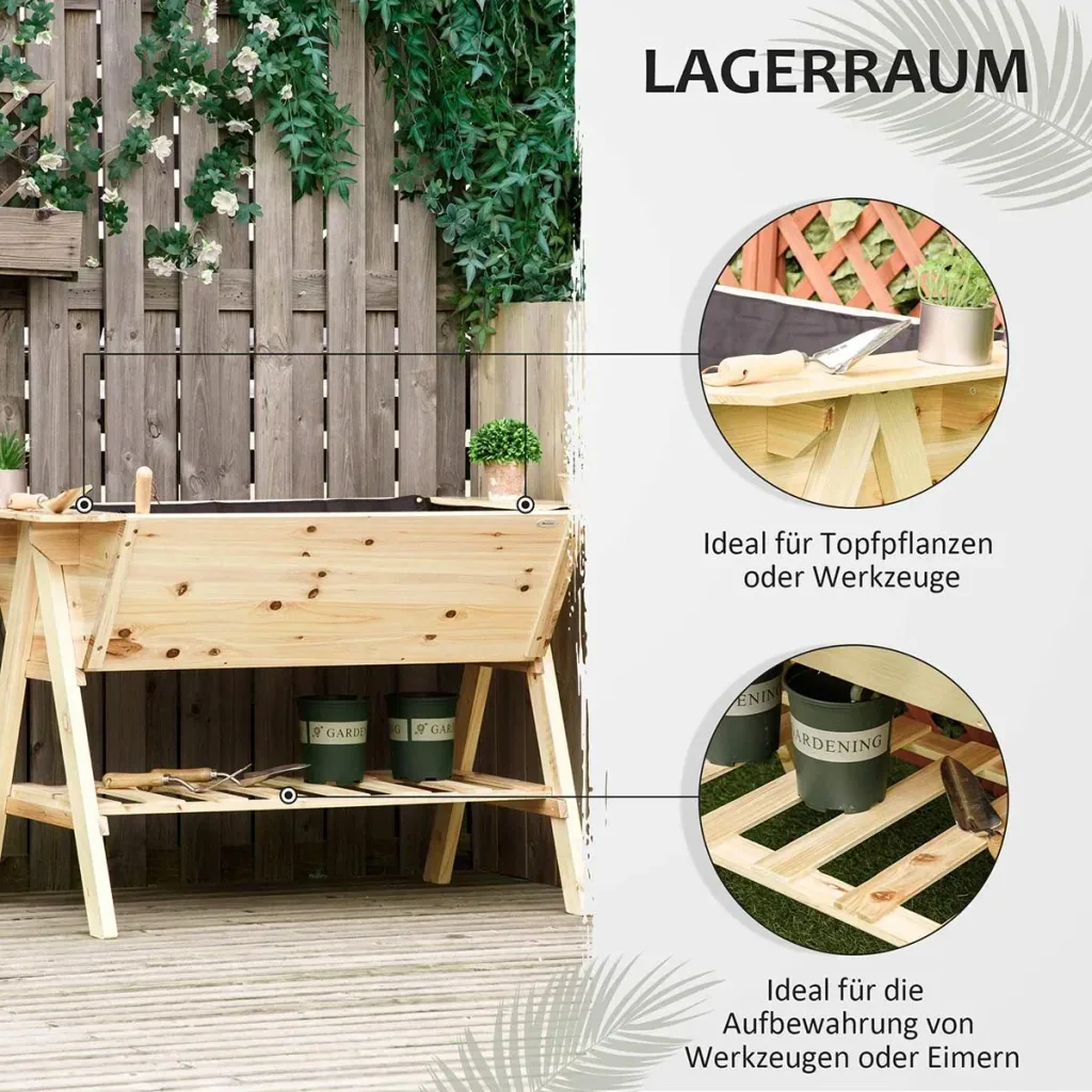 Hochbeet Pflanzkasten Blumenkasten Blumentopf mit Abflusslöchern Vliesstoff Tannenholz Natur 129 x 78,5 x 82,5 cm
