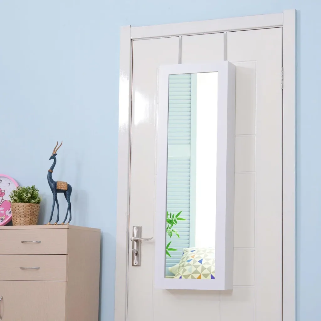 Spiegelschrank Schmuckschrank mit Innenspiegel ausklappbare Wandspiegel höhenverstellbar Weiß