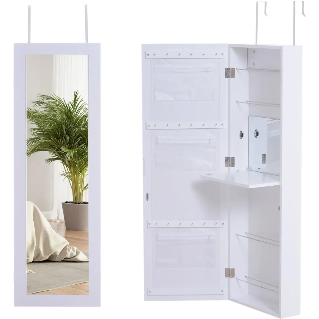 Spiegelschrank Schmuckschrank mit Innenspiegel ausklappbare Wandspiegel höhenverstellbar Weiß