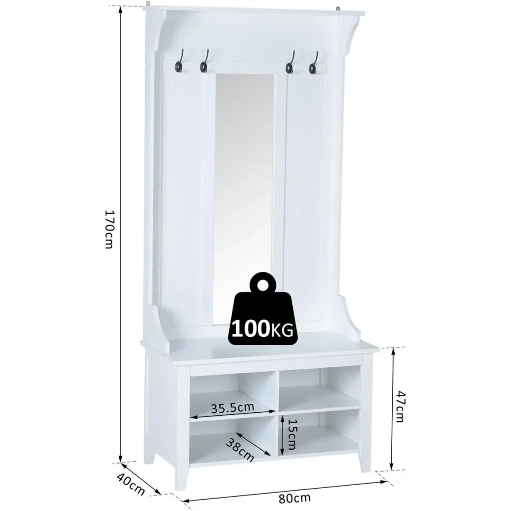 3-in-1 Flurgaderobe mit 4 Haken weiß