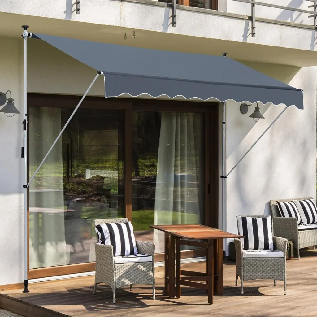 Markise Klemmmarkise Sonnenschutz Faltarm Handkurbel Balkon Alu Cremeweiß 3x1,2cm