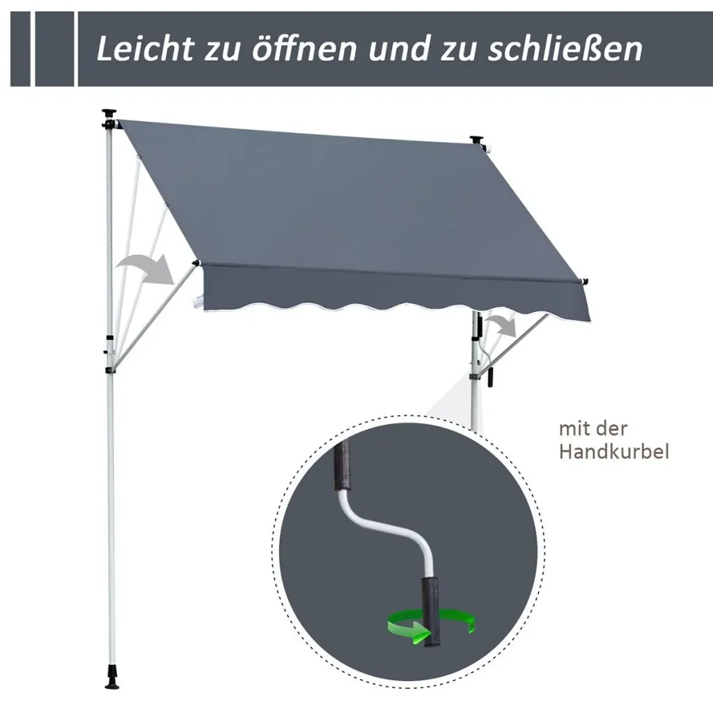 Markise Klemmmarkise Sonnenschutz Faltarm Handkurbel Balkon Alu Cremeweiß 3x1,2cm