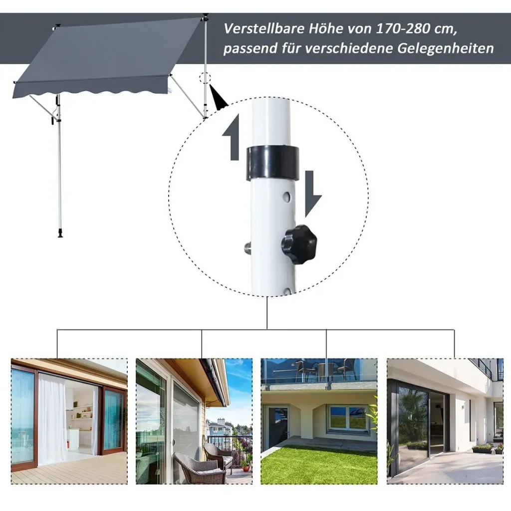 Markise Klemmmarkise Sonnenschutz Faltarm Handkurbel Balkon Alu Cremeweiß 3x1,2cm