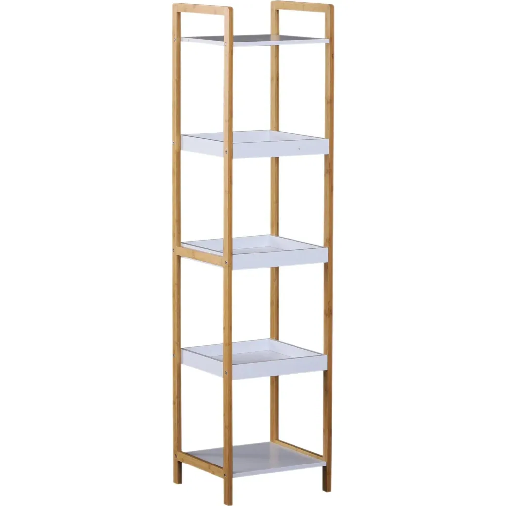 Badregal Standregal Lagerregal Küchenregal 5 Ablagen Bambus + MDF 32 x 30 x 130 cm