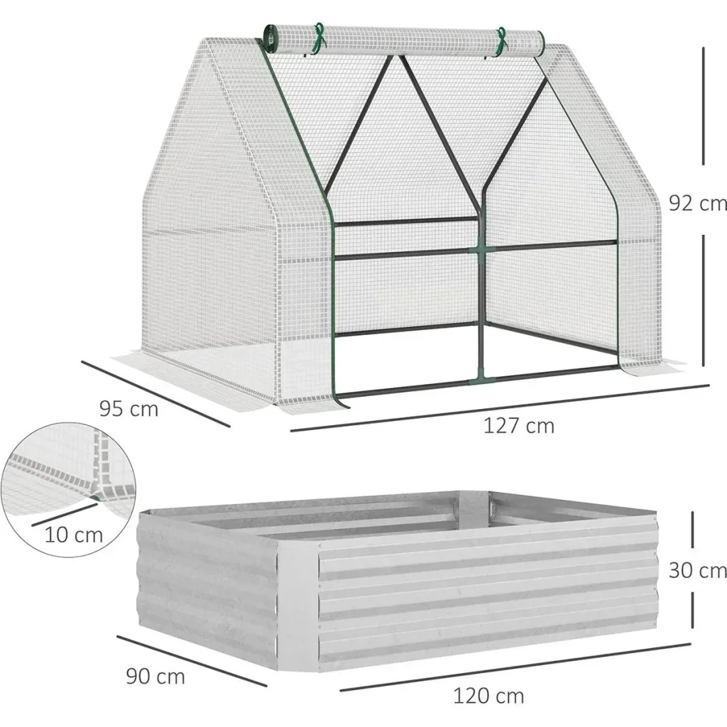 Foliengewächshaus Frühbeet mit Tür zum Aufrollen Gewächshaus Treibhaus Tomatenhaus 127 x 95 x 92 cm Weiß