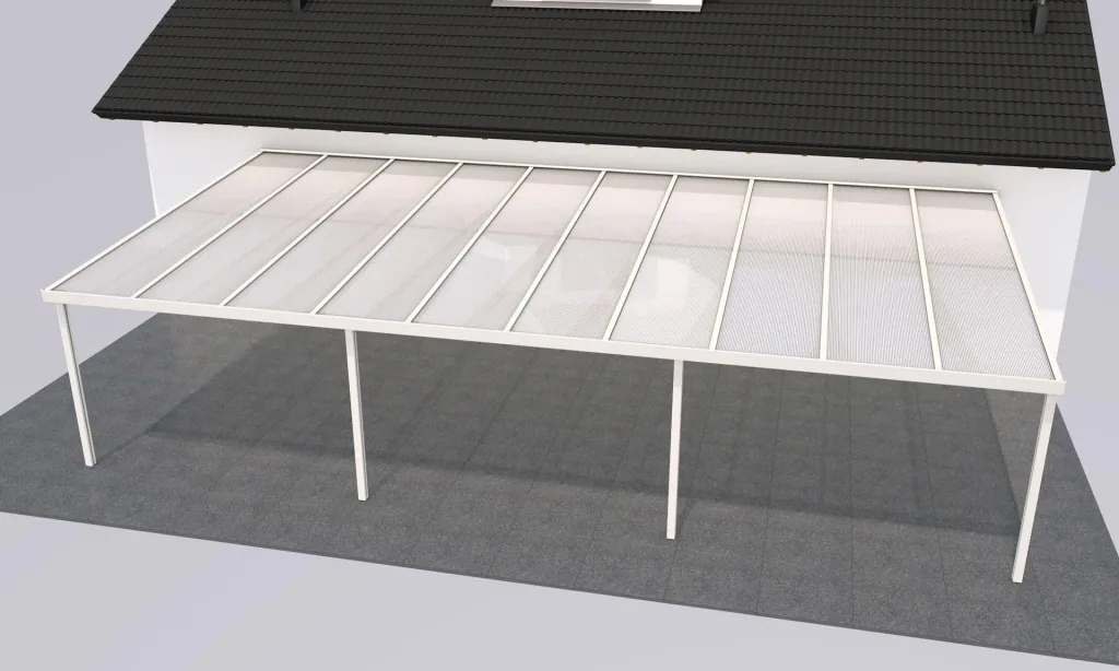 Terrassendach Premium, weiß, 10140 x 5060 mm - Polycarbonat Stegplatten 16 mm, weiß gestreift