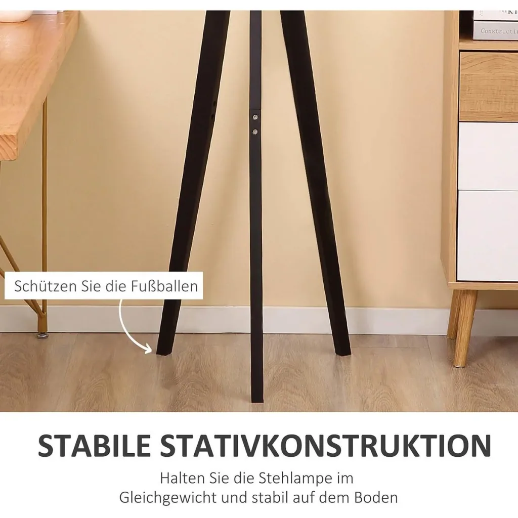 Stehlampe Wohnzimmer Tripod Stehleuchte 40W moderne Standleuchte mit E27 Fassung Holzfuß für Schlafzimmer Büro Schwarz+G