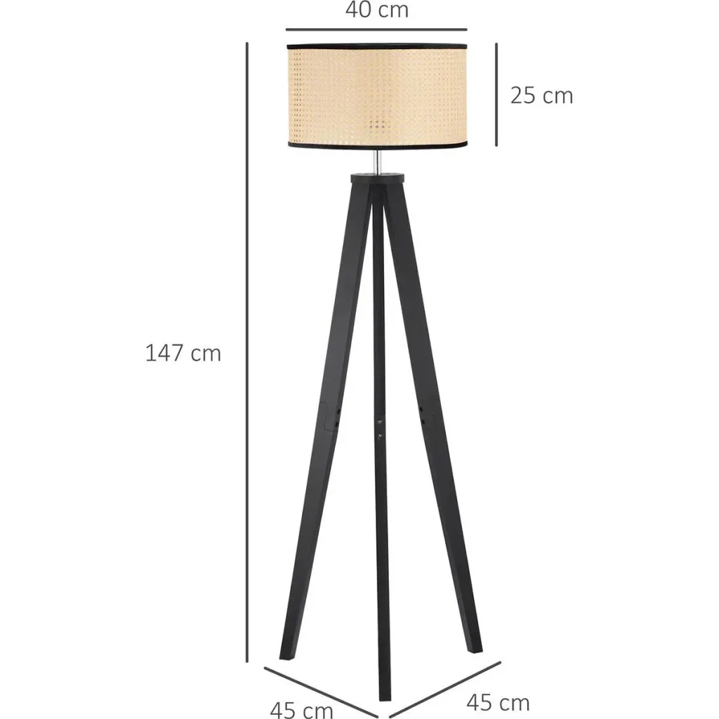 Stehlampe Wohnzimmer Tripod Stehleuchte 40W moderne Standleuchte mit E27 Fassung Holzfuß für Schlafzimmer Büro Schwarz+G