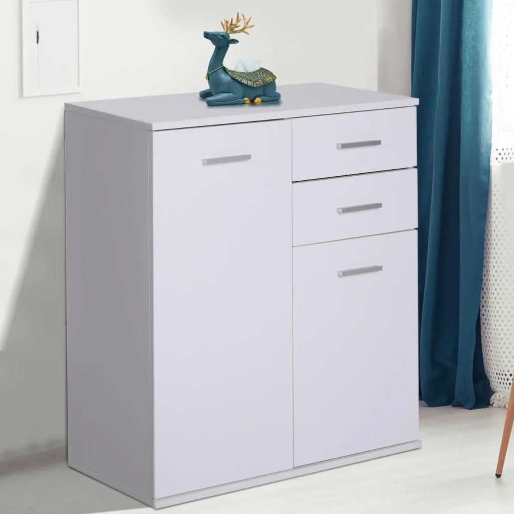 Kommode Standschrank Sideboard Schubladenkommode Beistellschrank verstellbar Fach mit 2 Schubladen Weiß 71 x 35 x 76 cm