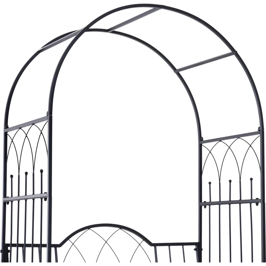 Rosenbogen mit Bank Rosenbank Laubenbank Philosophenbank Gartenbank Metall Schwarz 115 x 59 x 203 cm