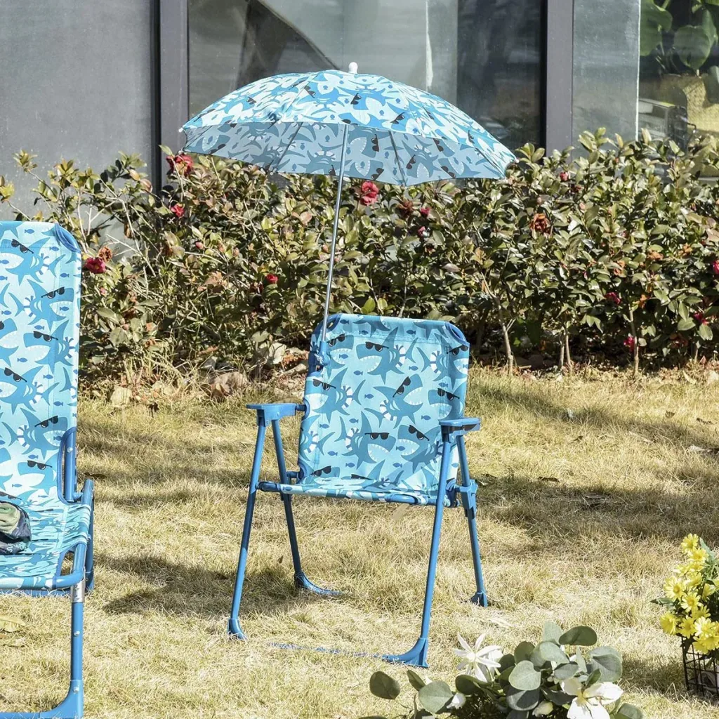 Kinder-Campingstuhl mit Sonnenschirm Kinder-Strandstuhl Klappstuhl für 1-3 Jahre leichte Gewicht Metall Blau 39 x 39 x 5