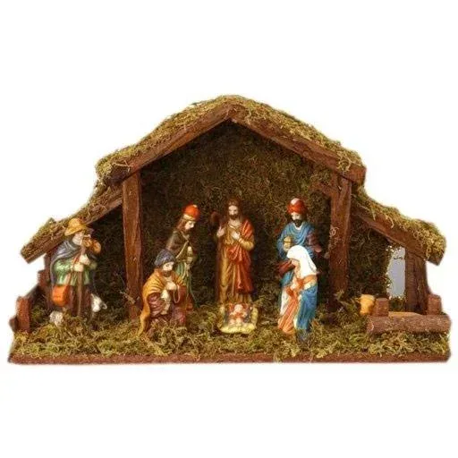 Weihnachtskrippe mit Beleuchtung - Batteriebetrieben - 39 x 15 x 22,5 cm