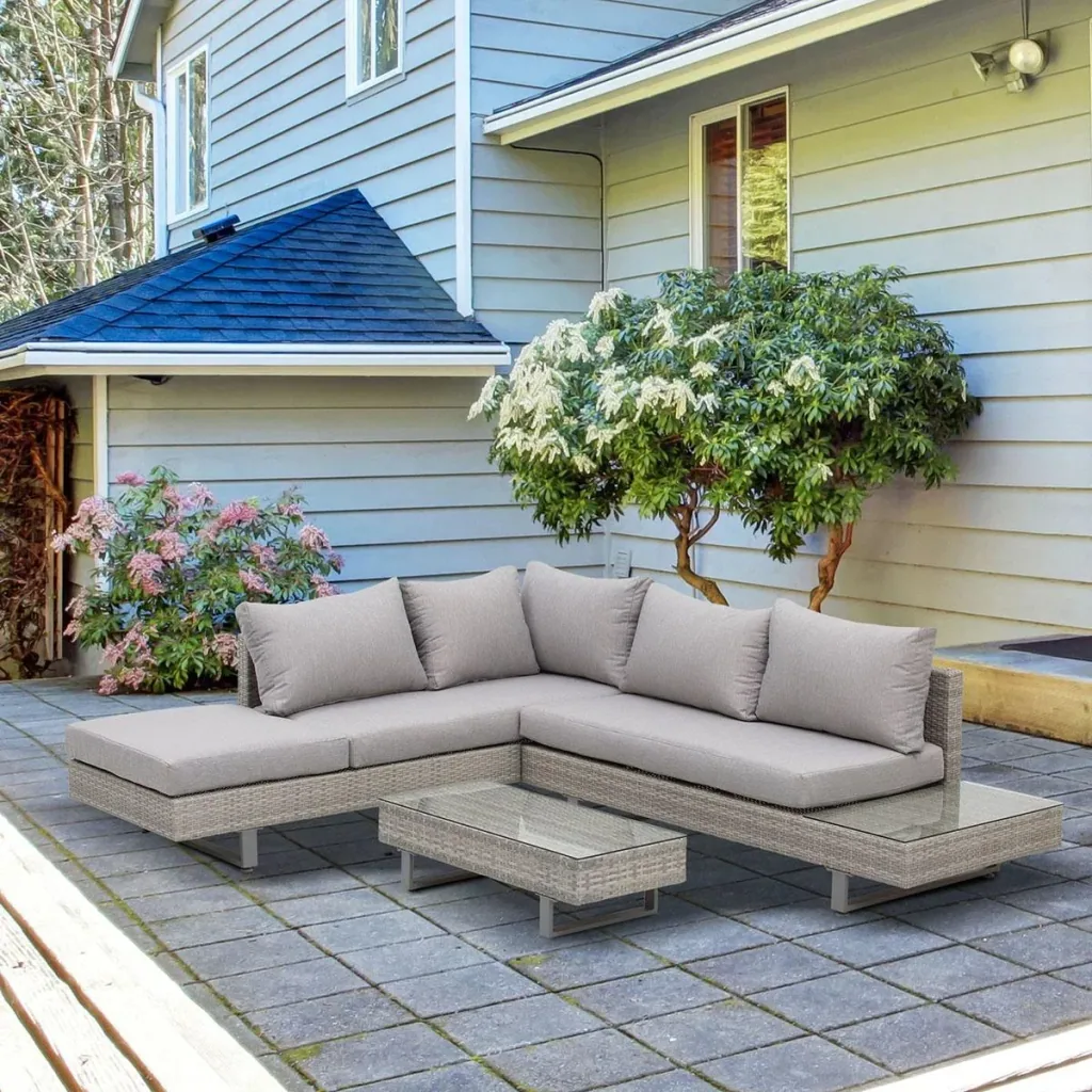3-tlg. Luxus Polyrattan Gartengarnitur Gartenmöbel Garten-Set Sitzgruppe Loungeset Loungemöbel inkl. Ablagen und Beistel
