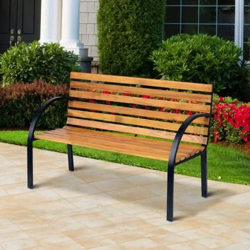 Gartenbank Sitzbank Parkbank 2-Sitzer Stahl+Holz Natur
