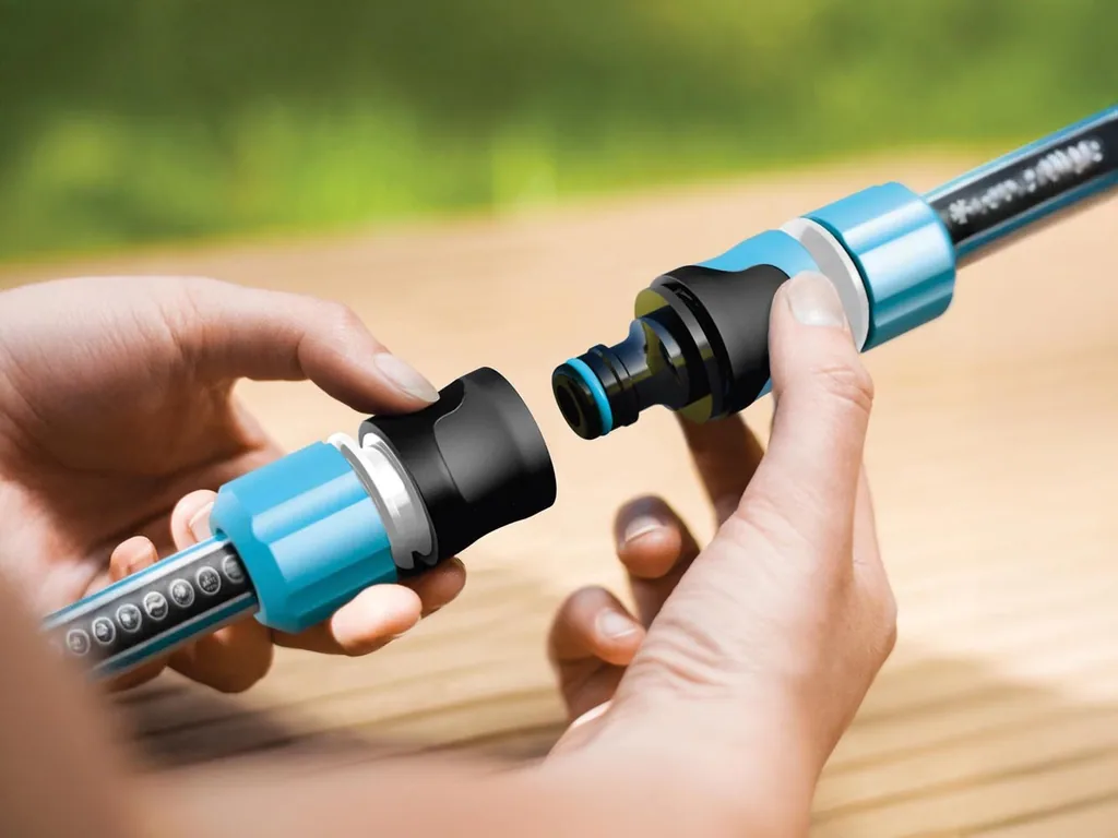 Schlauchverlängerung Ergo 1/2 Zoll, schwarz blau, ABS, robuste Verlängerungskupplung für Gartenschlauch, präzise Verbindung, geeignet für Gartenbewässerung und Bewässerungssysteme, leicht 20 g