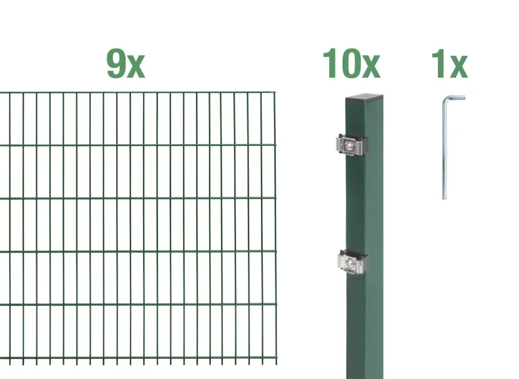 Doppelstabmattenzaun Komplettset, grün, Höhe 100 cm, Länge 18 m