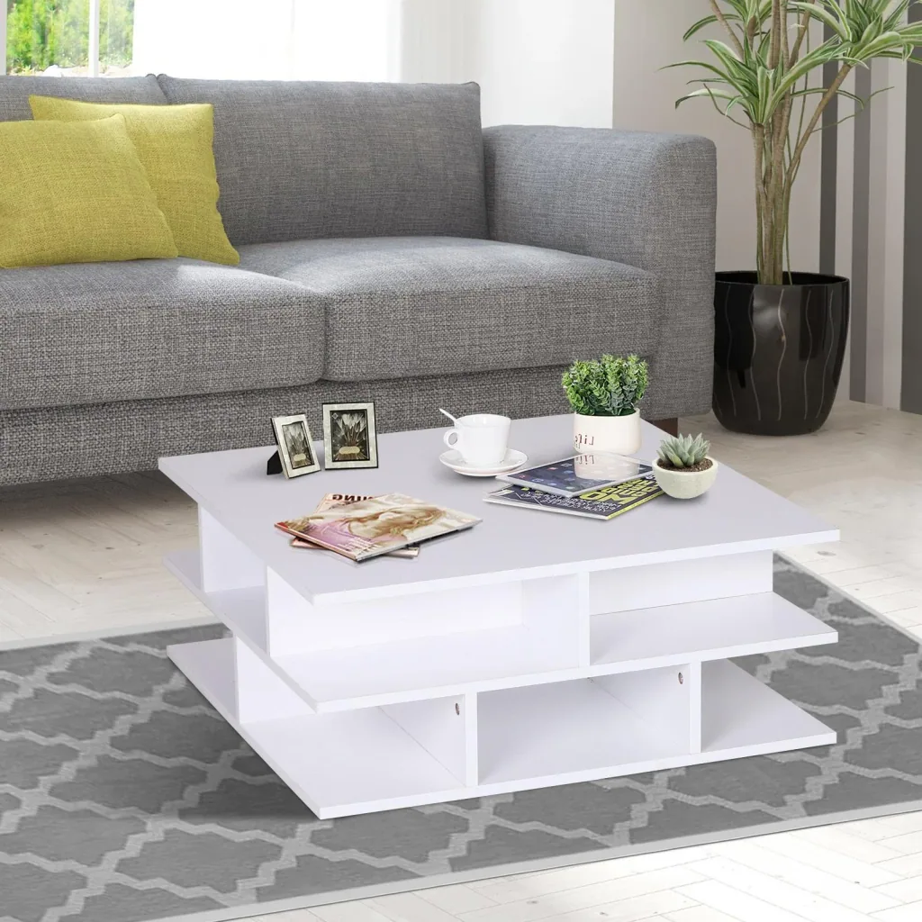 Couchtisch Beistelltisch Wohnzimmertisch Sofatisch Satztisch 12 x Ablage Holz Weiß 70 x 70 x 29 cm