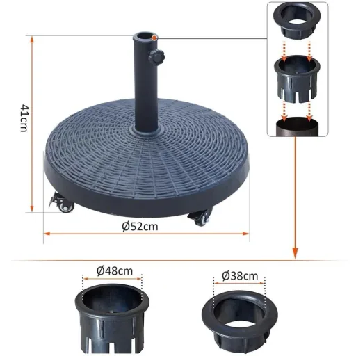Sonnenschirmständer Schirmständer Schirmhalter Schirmfuß 25 kg Rattanoptik Ständer Schirm Ø38/Ø48 mm Ø52 x 41 cm
